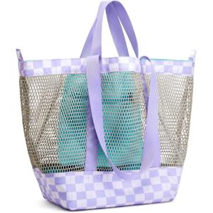 image:imageG4Free Mesh Beach Bags for Women Men Extra Large Packable Beach Tote Bag Reversible Travel Pool ShoppingPurple  Green