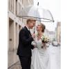 image:imageG4Free 52 inch Clear Bubble Umbrella Large Canopy Transparent Dome Coverage Stick Umbrella J Hook Handle European Style for WeddingsPromGraduation and Outdoor EventsBlack Trim