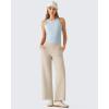 image:imageG4Free Ribbed Ankle Pants for Women 78 Length Wide Leg Yoga Pants with Pockets Casual TravelLight Khaki