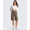 image:imageG4Free Ribbed Bermuda Shorts for Women 1011 High Waisted Crossover Shorts with Pockets for Workout Casual SummerDark Brown
