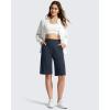 image:imageG4Free Ribbed Bermuda Shorts for Women 1011 High Waisted Crossover Shorts with Pockets for Workout Casual SummerDark Navy