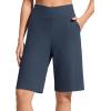 image:imageG4Free Ribbed Bermuda Shorts for Women 1011 High Waisted Crossover Shorts with Pockets for Workout Casual SummerDark Navy
