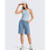 image:imageG4Free Ribbed Bermuda Shorts for Women 1011 High Waisted Crossover Shorts with Pockets for Workout Casual SummerDusty Blue