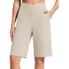 image:imageG4Free Ribbed Bermuda Shorts for Women 1011 High Waisted Crossover Shorts with Pockets for Workout Casual SummerLight Khaki