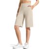 image:imageG4Free Ribbed Bermuda Shorts for Women 1011 High Waisted Crossover Shorts with Pockets for Workout Casual SummerLight Khaki