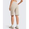 image:imageG4Free Ribbed Bermuda Shorts for Women 1011 High Waisted Crossover Shorts with Pockets for Workout Casual SummerLight Khaki