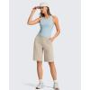 image:imageG4Free Ribbed Bermuda Shorts for Women 1011 High Waisted Crossover Shorts with Pockets for Workout Casual SummerLight Khaki