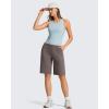 image:imageG4Free Ribbed Bermuda Shorts for Women 1011 High Waisted Crossover Shorts with Pockets for Workout Casual SummerTaupe