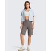 image:imageG4Free Ribbed Bermuda Shorts for Women 1011 High Waisted Crossover Shorts with Pockets for Workout Casual SummerTaupe