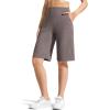image:imageG4Free Ribbed Bermuda Shorts for Women 1011 High Waisted Crossover Shorts with Pockets for Workout Casual SummerTaupe