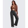 image:imageG4Free Ribbed Wide Leg Pants Women Breathable Stretchy Lightweight Cross Waist Yoga Pants with PocketsBlack