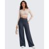 image:imageG4Free Ribbed Wide Leg Pants Women Breathable Stretchy Lightweight Cross Waist Yoga Pants with PocketsDark Navy