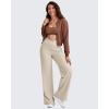 image:imageG4Free Ribbed Wide Leg Pants Women Breathable Stretchy Lightweight Cross Waist Yoga Pants with PocketsLight Khaki