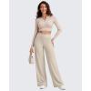 image:imageG4Free Ribbed Wide Leg Pants Women Breathable Stretchy Lightweight Cross Waist Yoga Pants with PocketsLight Khaki