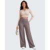 image:imageG4Free Ribbed Wide Leg Pants Women Breathable Stretchy Lightweight Cross Waist Yoga Pants with PocketsTaupe
