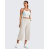 image:imageG4Free Smoofit Capri Pants for Women Wide Leg Yoga Pants High Waist Summer Travel Casual Pants with PocketsIvory