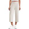 image:imageG4Free Smoofit Capri Pants for Women Wide Leg Yoga Pants High Waist Summer Travel Casual Pants with PocketsIvory