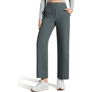 image:imageG4Free Ribbed Ankle Pants for Women 78 Length Wide Leg Yoga Pants with Pockets Casual TravelDark Gray