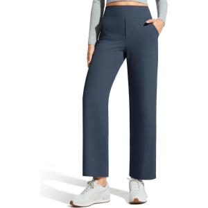 image:imageG4Free Ribbed Ankle Pants for Women 78 Length Wide Leg Yoga Pants with Pockets Casual TravelDark Navy