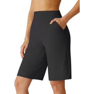 image:imageG4Free Ribbed Bermuda Shorts for Women 1011 High Waisted Crossover Shorts with Pockets for Workout Casual SummerBlack