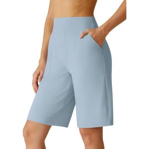 image:imageG4Free Ribbed Bermuda Shorts for Women 1011 High Waisted Crossover Shorts with Pockets for Workout Casual SummerBlue Willow