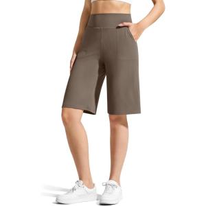 image:imageG4Free Ribbed Bermuda Shorts for Women 1011 High Waisted Crossover Shorts with Pockets for Workout Casual SummerDark Brown