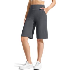 image:imageG4Free Ribbed Bermuda Shorts for Women 1011 High Waisted Crossover Shorts with Pockets for Workout Casual SummerDark Gray