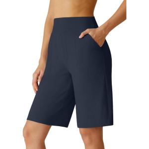 image:imageG4Free Ribbed Bermuda Shorts for Women 1011 High Waisted Crossover Shorts with Pockets for Workout Casual SummerDark Navy
