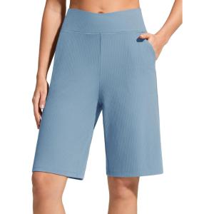 image:imageG4Free Ribbed Bermuda Shorts for Women 1011 High Waisted Crossover Shorts with Pockets for Workout Casual SummerDusty Blue