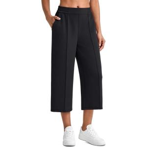 image:imageG4Free Smoofit Capri Pants for Women Wide Leg Yoga Pants High Waist Summer Travel Casual Pants with PocketsBlack