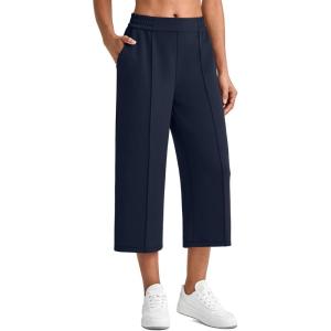 image:imageG4Free Smoofit Capri Pants for Women Wide Leg Yoga Pants High Waist Summer Travel Casual Pants with PocketsDark Blue