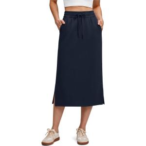 image:imageG4Free Smoofit Maxi Skirt for Women Modal Soft Drawstring Casual Long Skirts Side Slits Midi Lounge with 2 PocketsDark Blue