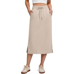 image:imageG4Free Smoofit Maxi Skirt for Women Modal Soft Drawstring Casual Long Skirts Side Slits Midi Lounge with 2 PocketsLight Khaki