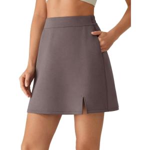 image:imageG4Free Smoofit Modal Soft Casual Skirts for Women  15 A Line Elastic High Waisted Cute Front Slit Work Skirt with PocketsTaupe