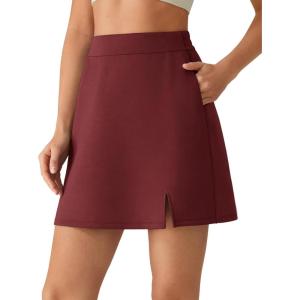 image:imageG4Free Smoofit Modal Soft Casual Skirts for Women  15 A Line Elastic High Waisted Cute Front Slit Work Skirt with PocketsWine