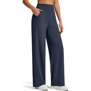 image:imageG4Free Womens Ribbed Knit Wide Leg Pants with Pockets Lightweight Stretchy Yoga Pants Casual LoungeDark Blue