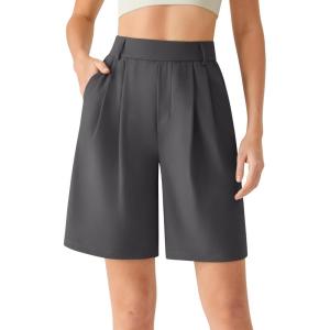 image:imageG4Free ShiftReady Shorts for Women Dressy Casual 7  High Waisted Wide Leg Pleated Shorts with PocketsDark Gray