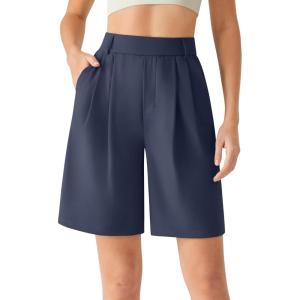 image:imageG4Free ShiftReady Shorts for Women Dressy Casual 7  High Waisted Wide Leg Pleated Shorts with PocketsDark Navy