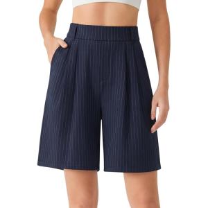 image:imageG4Free ShiftReady Shorts for Women Dressy Casual 7  High Waisted Wide Leg Pleated Shorts with PocketsDark Navy Pinstripe