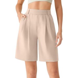 image:imageG4Free ShiftReady Shorts for Women Dressy Casual 7  High Waisted Wide Leg Pleated Shorts with PocketsLight Khaki