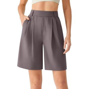 image:imageG4Free ShiftReady Shorts for Women Dressy Casual 7  High Waisted Wide Leg Pleated Shorts with PocketsTaupe