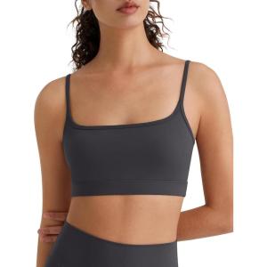 image:imageG4Free BareFeel Adjustable Spaghetti Straps Sports Bras Women  Scoop Neck Casual Yoga Crop Top Non PaddedDark Gray