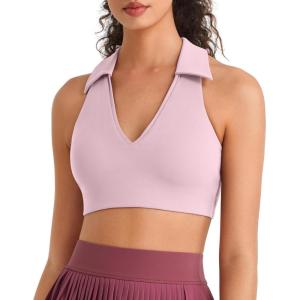 image:imageG4Free BareFeel V Neck Sports Bra for Women  Padded Collared Racerback Tennis Workout Tank TopsBlush