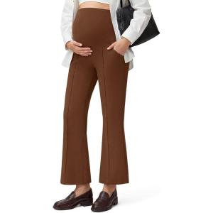 image:imageG4Free EverGoing Maternity Flare Leggings with Pockets Over The Belly Pregnancy Work Ankle Pants 252729Dark Coffee