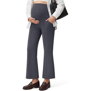 image:imageG4Free EverGoing Maternity Flare Leggings with Pockets Over The Belly Pregnancy Work Ankle Pants 252729Dark Gray