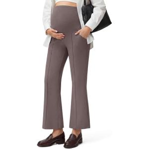 image:imageG4Free EverGoing Maternity Flare Leggings with Pockets Over The Belly Pregnancy Work Ankle Pants 252729Taupe