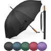 image:imageG4Free 54 Inch Strong Windproof Large Umbrella for Rain 16 Ribs Stick Umbrellas Auto Open Wooden Handle Travel Golf for Men WomenBlack