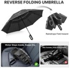 image:imageG4Free 46inch Ring Buckle Umbrella Inverted Design with Carabiner Handle Compact Travel Umbrella with Reflective Strip Automatic Windproof for RainBlack