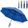 image:imageG4Free 46inch Ring Buckle Umbrella Inverted Design with Carabiner Handle Compact Travel Umbrella with Reflective Strip Automatic Windproof for RainBlue