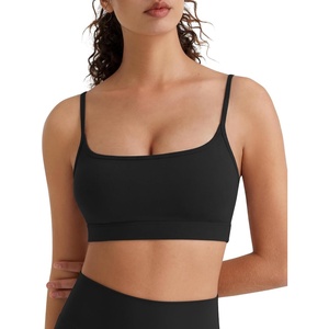 image:imageG4Free BareFeel Non Padded Adjustable Spaghetti Strap Sports Bra for Women  Scoop Neck Wireless Yoga Workout Crop TankBlack